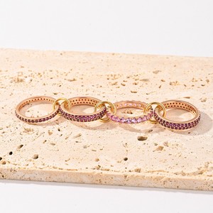 Bốn Vòng màu hồng tím hình học đá quý trang sức mạ vàng hai hàng khoan Zircon chồng lên nhau Nhẫn thời trang Nhẫn - Product Image 3