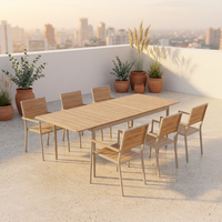 Ensemble de table à manger d'extérieur moderne SERWALL en HDPE imperméable, 7 pièces avec trou pour parasol et 6 chaises, gris