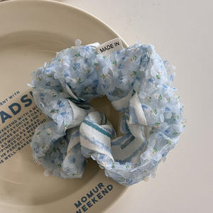 Nouveau design printemps et été style fantaisie fleur dentelle cheveux chouchous pour filles tissu rayé cheveux cravates pour jeunes dames - Product Image 3