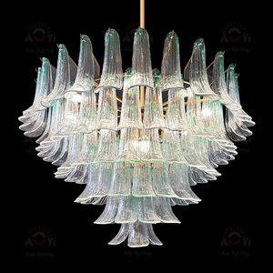 Luminaire intérieur <span class=keywords><strong>Lustre</strong></span> de salle à manger moderne pour villa <span class=keywords><strong>Lustre</strong></span> en verre pétale dégradé <span class=keywords><strong>vert</strong></span> - Product Image 1