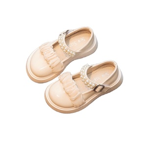 Zapatos de Piel Sintética para Niña, Primavera, Nuevos Zapatos de Vestir con Cordones y Pliegues Estilo Mary Jane, con Perlas, para Niñas - Product Image 1