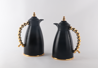 Ensemble de carafes à café de luxe avec poignée en bois, 1L et 0.7L, avec thermos arabe à isolation sous vide et revêtement rose, théière thermique, vaisselle du Moyen-Orient