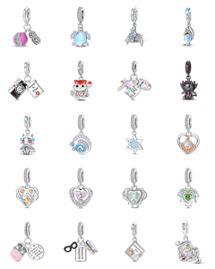 Pendentif attrayant en forme d'animal (éléphant, <span class=keywords><strong>chat</strong></span>, cygne) en zircon plaqué argent, perle pour bijoux, accessoires de bracelet DIY unisexe. Nouveau - Product Image 1