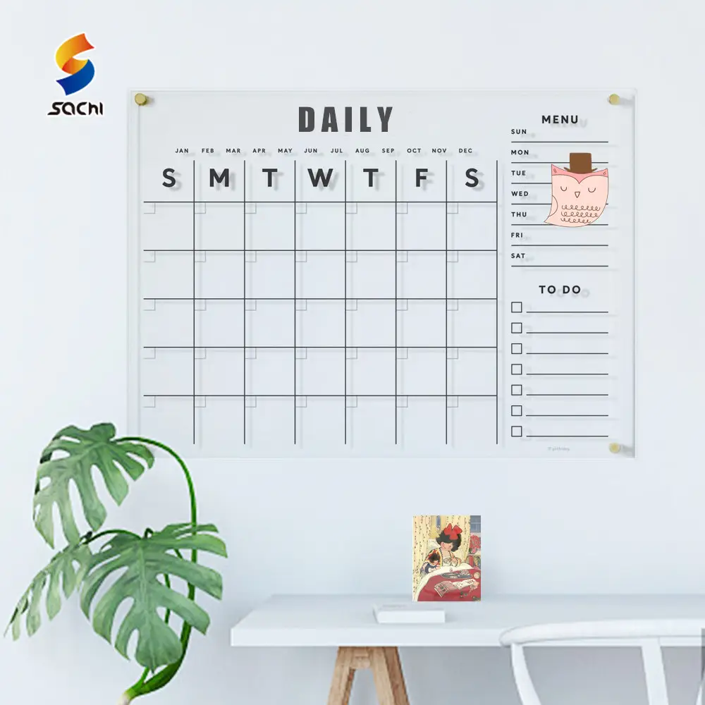 Akrilik magnetik papan hapus kering dan kalender jelas papan hapus kering akrilik pemberitahuan kosong papan kalender akrilik