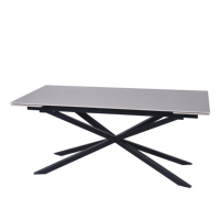 Table de salle à manger extensible de grande taille, design italien moderne, pieds en fer noir, plateau en céramique, pour usage hôtelier, fournie par l'usine