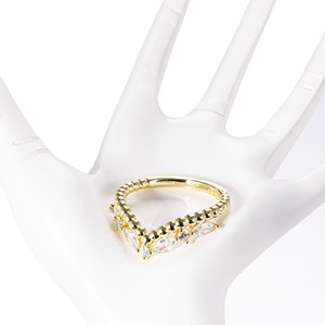 Anello <span class=keywords><strong>Tiara</strong></span> a Forma di Wishbone Placcato Oro con Zirconi 5A Trasparenti, Stile Moderno, per Ragazze - Product Image 4