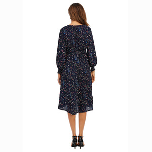 <span class=keywords><strong>Abito</strong></span> primavera donna con stampa chiffon scollo a V in vita pizzicato a <span class=keywords><strong>pois</strong></span> a <span class=keywords><strong>maniche</strong></span> <span class=keywords><strong>lunghe</strong></span> - Product Image 4