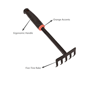 Rastrillo de Jardín Ergonómico al por Mayor con Agarre Cómodo y Detalles en Naranja para Cultivo de Suelo y Deshierbe - Product Image 2