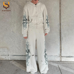Ensemble survêtement homme personnalisé avec logo par sublimation, broderie, streetwear, pantalon de jogging et sweat à capuche oversize - Product Image 5