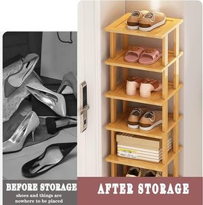 Không gian nhỏ cao hẹp tre Giày giá lưu trữ dọc Giá tủ quần áo lối vào góc nhà để xe phòng ngủ xếp chồng giá giày lưu trữ - Product Image 5