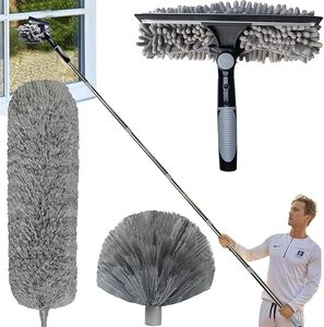 Kit de raclette et plumeau extensible 2 en 1 de 20 pieds à haute portée Outil de nettoyage de <span class=keywords><strong>vitres</strong></span> double face - Product Image 6