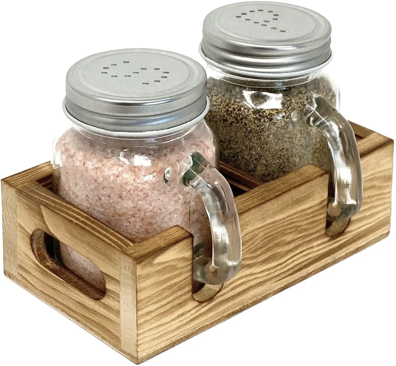 Kotak Kemasan Kayu Dekorasi Farmhouse dengan Garam Mason Jar