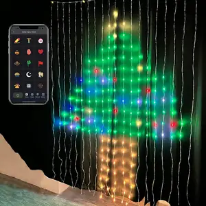 Programlanabilir peri perde 400LED akıllı piksel ışıkları RGBIC APP kontrol DIY metin Led perde ışıkları dekor noel ışıkları