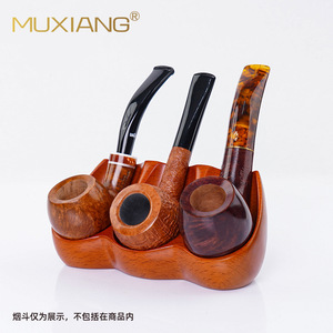 Muxiang Wooden <b>Pipe</b> <b>Stand</b> Three Slot Holder For Smoking <b>Pipes</b> Durable Storage Rack - Product Image 1