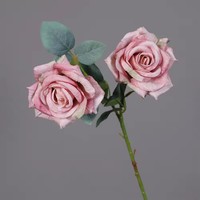 Vente en gros de tiges de roses artificielles en soie à 2 têtes pour les arrangements floraux de mariage et la décoration d'événements