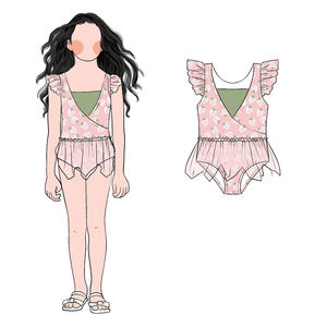 Bonne qualité filles manches volantes Tulle jupe une pièce <span class=keywords><strong>maillot</strong></span> <span class=keywords><strong>de</strong></span> <span class=keywords><strong>bain</strong></span> 2025 nouvelle mode impression personnalisable - Product Image 2