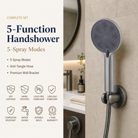 Pommeau de douche écologique à finition chromée, matériau absorbant la poudre à canon, design multifonctionnel, 5 fonctions de jet d'eau, facile à utiliser