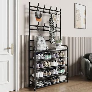 Multi Functional Floor <b>Standing</b> Coat Rack Shoe Storage Rack Minimalist Design Rectangular Shape Versatile Use For Entryway - Product Image 3