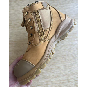 DSF53 Anti puncture sole Safety Work <b>Boots</b> Tan Waterproof Outdoor Ankle <b>Boots</b> <b>with</b> <b>Zipper</b> and Lace-Up Design - Product Image 1