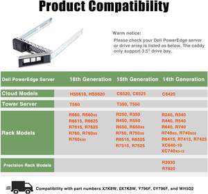Dell podell dge sunucuları için uyumlu 3.5 X7K8W SSD braketi sabit disk tepsisi 14th-16th R7415 R740 R640 R540 R440 R750 R650 - Product Image 2
