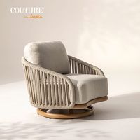 Fauteuil pivotant de jardin moderne en aluminium avec design en corde, chaise de jardin avec coussins résistants aux intempéries pour hôtel et terrasse
