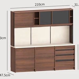 Solid Wood Slab <b>Sideboard</b> Cabinet With Wine <b>Storage</b> And Tea Water Dispenser For Dining Room And Living Room - Product Image 4