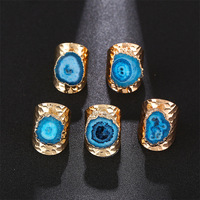 Bague ajustable pour femme, faite à la main, en agate druzy naturelle, cristal de guérison, tendance, pour cadeau