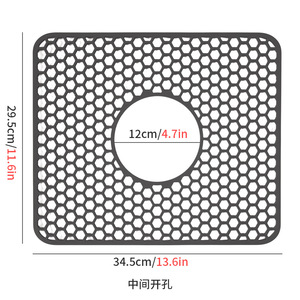 Silicone Kitchen Dish Mat Honeycomb Perforated Square Countertop Sink Drain Rack Non Slip Scratch Resistant Black Gray - Product Image 3