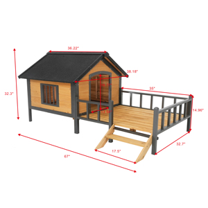 Maison pour chat, cage à poules, cadre en fer <span class=keywords><strong>unique</strong></span> tout autour, grande cabane en bois de style extérieur, niche pour chien en bois avec véranda - Product Image 2