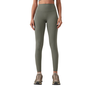 Leggings de yoga taille haute sans couture, sans couture avant, longueur intégrale, couleur unie, Spandex/Nylon, pantalon de fitness et d'entraînement Tiyo D19108 - Product Image 1