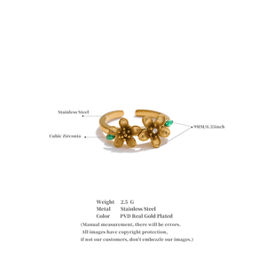 JINYOU 4190 Piedra <span class=keywords><strong>Natural</strong></span> Lapislázuli Doble Flor <span class=keywords><strong>Metal</strong></span> Ajustable Impermeable 18K Anillo Chapado En Oro - Product Image 6