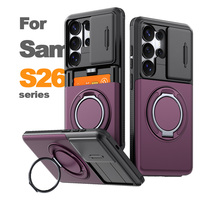 Samsung Galaxy S26 S25 Ultra Schuifbare Kaarthouder Magnetische Telefoonhoes 360 °   Draaibare ringstandaard, volledige bescherming, schokbestendige hoes