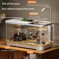 Aquarium de bureau rectangulaire moderne 20L avec cycle écologique intégré, filtre, oxygénation, couvercle et compatibilité poissons rouges