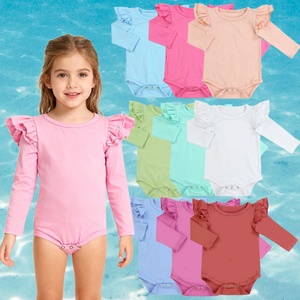 Tutina in Cotone Tinta Unita per Neonati e Bambini, Pagliaccetto Autunnale con Maniche Lunghe a Sbuffo e Bottoni a Pressione per Bambine, Prezzo all'Ingrosso - Product Image 1