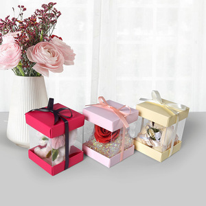 Scatola Regalo Rosa Mini Quadrata Trasparente con Fiocco, Confezione Pieghevole per Alimenti, Noodles, Sandwich, Gomme da Masticare, Sushi, <span class=keywords><strong>Pizza</strong></span>, Gelatine, Insalata - Product Image 4