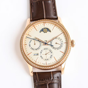 Ultra Luxury Prestige Diamond Bezel Celestial Perpetual Calendar Moon Phase Rose Gold PVD Steel <b>Case</b> Leather Executive Men <b>Watch</b> - Product Image 1