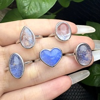 Bague en pierre gemme naturelle en gros, Dumortierite, formes variées, ovale, goutte d'eau, cristal sculpté, tendance mode pour femme