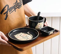 Assiette de service jetable en bois d'acacia motif dessin animé, avec logo personnalisé gravé, pour cuisine, hôtel, fête