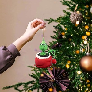 Adornos Navideños Acrílicos Verdes Divertidos SuperZ N1101 al por Mayor, Adornos Colgantes del Grinch para Árbol de Navidad y Fiestas - Product Image 4