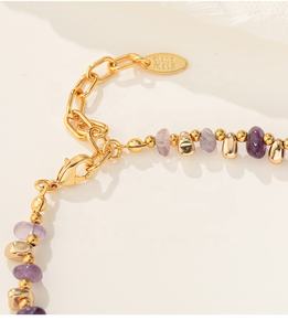 18K 금도금 행운의 보라색 트렌디 컬러 천연석 비즈 물방울 보석 목걸이 여성용 비즈 주얼리 선물 - Product Image 3