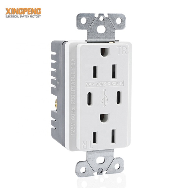 Mezeen North American Us Type Usb c Wall Outlet 15A Usb Charging Socket 125V Wall Socket with Usb Ports Receptacle