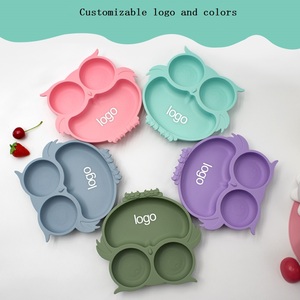 Plato de Silicona Personalizado al por Mayor para Bebés, Diseño de Búho de Dibujos Animados, Base con Succión, Secciones Divididas, Ecológico, Apto para Lavavajillas, Grado Alimenticio para Niños Pequeños - Product Image 1