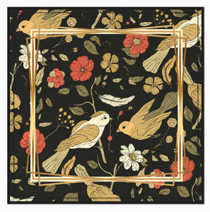 La alfombra de mahjong The Midnight Aviary de KimberlyRobertStudio presenta un fondo negro con patrones de pájaros y flores dorados. - Product Image 4
