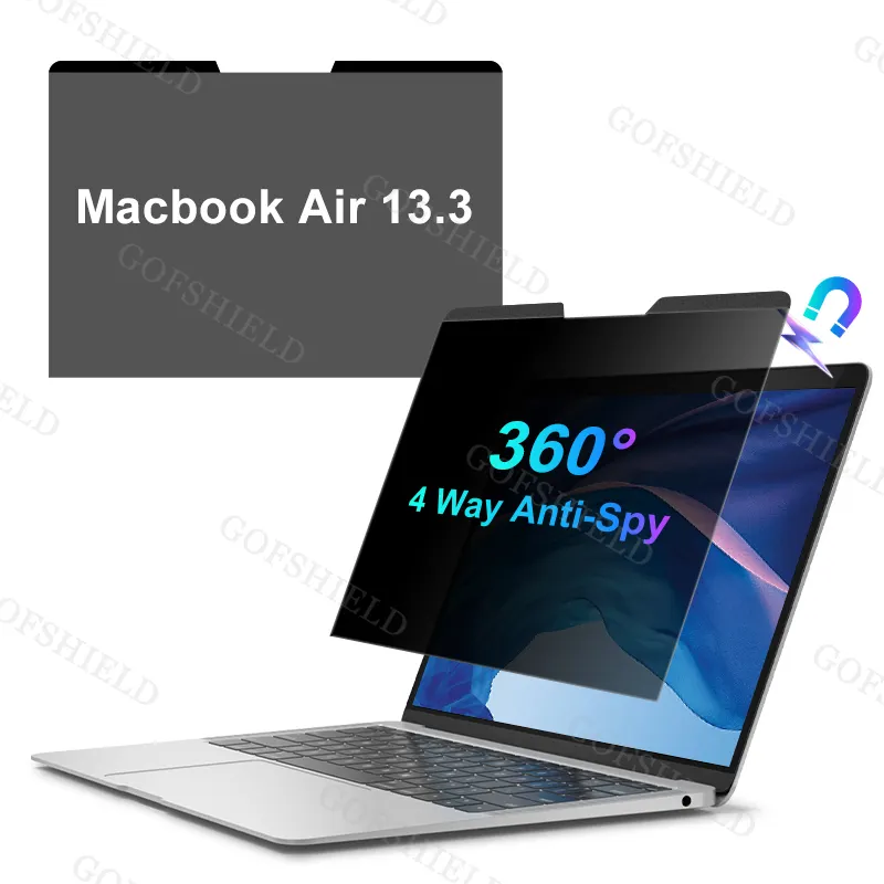 ฟิล์มป้องกันการสอดแนมแบบ4ทางวัสดุ PET ตัวกรองป้องกันการสอดแนม360ป้องกันรอยขีดข่วนตัวกรองแม่เหล็กอุปกรณ์ป้องกันหน้าจอเพื่อความเป็นส่วนตัวสำหรับ MacBook Air 13.3'