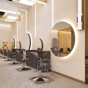 Miroir mural ovale demi-<span class=keywords><strong>lune</strong></span> avec lumières pour salon de coiffure, services de permanente, de teinture et de coupe de cheveux - Product Image 4