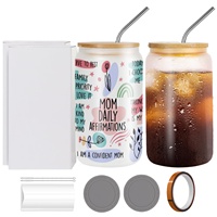 Vente en gros de flans de verre à sublimation avec couvercle en bambou et paille 16 oz gobelets en verre à sublimation givrés pour canette de bière