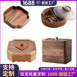 Custom Made Solid Wood Fruit <b>Tray</b> Rectangle 4-7 Compartments With Lid <b>Storage</b> <b>Trays</b> For Home Living Room General Packaging - Product Image 4