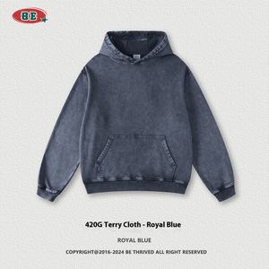 Conjunto de dos piezas para hombre marca Tide, otoño 2026, de tela pesada de 420G, 100% algodón, con pantalones de pierna ancha lavados y conjunto con capucha, color liso. - Product Image 2