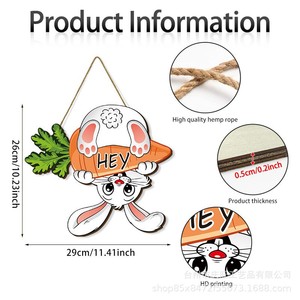 Wooden Rabbit Easter Decoration Carrot Pendant Cartoon Animal Hanging Home Decor For Easter Party - Product Image 4