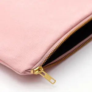 Bolsa de lona para maquillaje, bolsa ecológica de algodón Natural, Rosa rubor, con cremallera